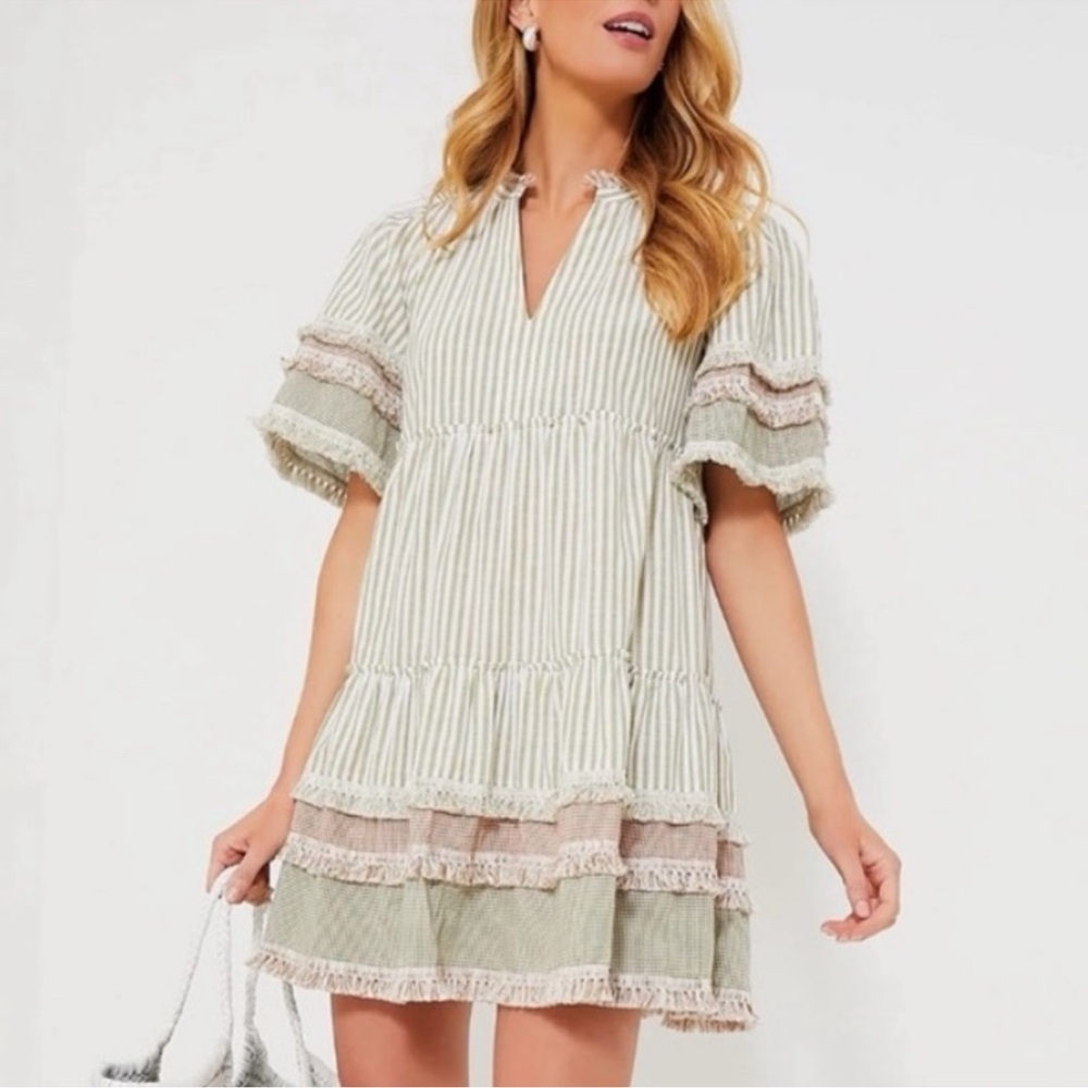 Tuckernuck Green and Cream Striped Mini Dress